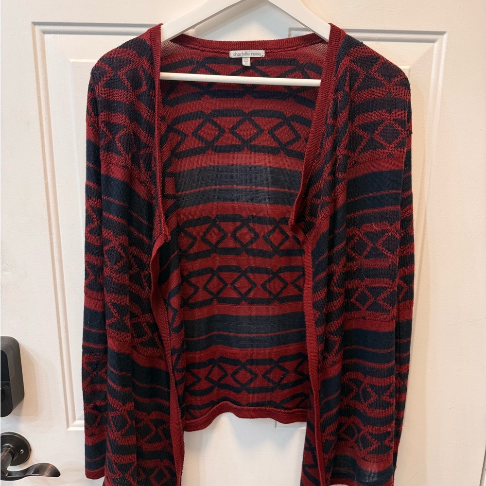 Charlotte Russe Geometric Red and Black Cardigan